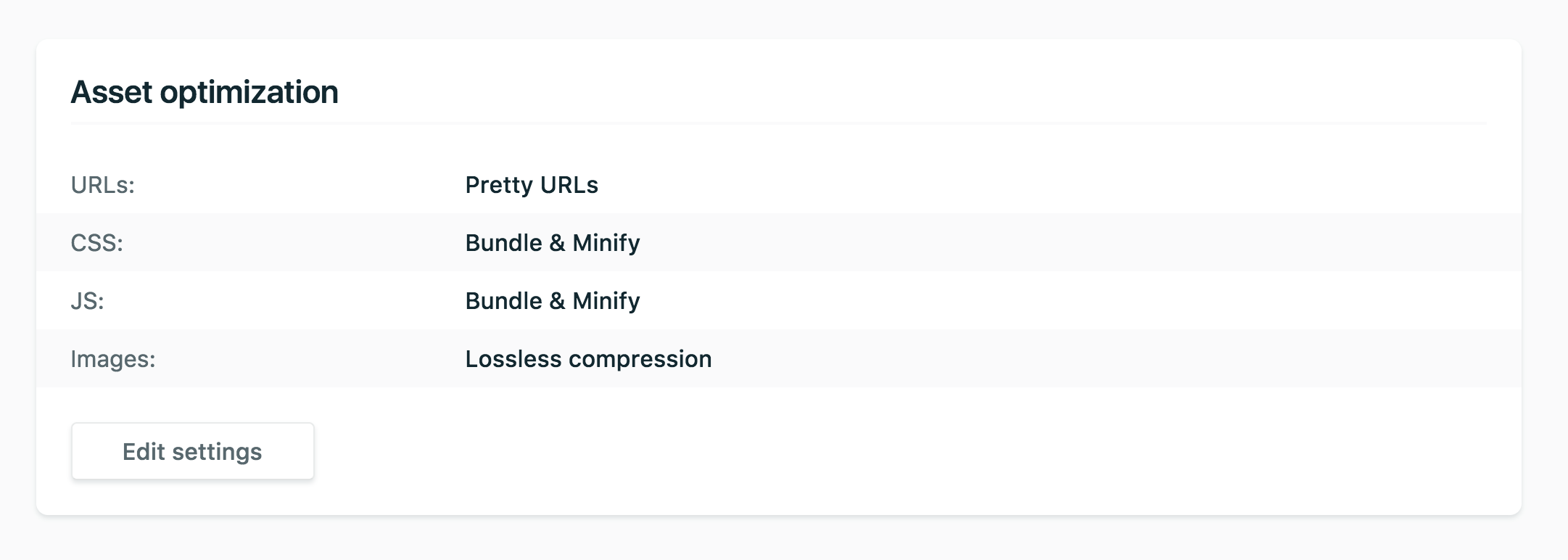 Options d’optimisation des assets dans le tableau de bord de Netlify.