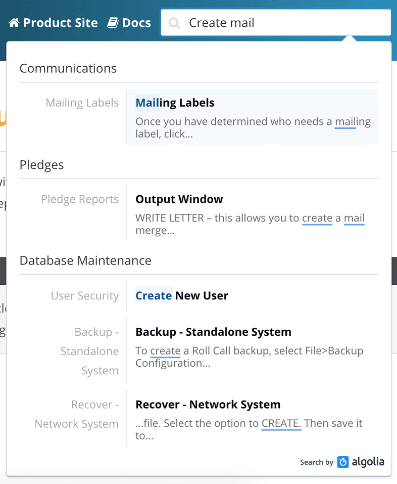 Algolia DocSearch FTW. Algolia DocSearch FTW