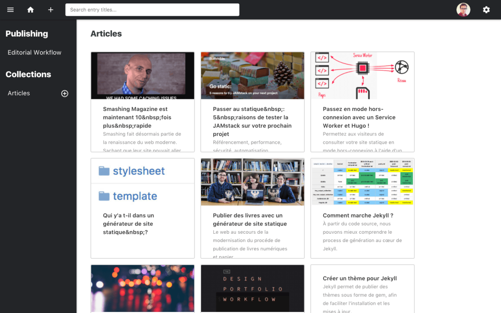 La liste des articles dans Netlify CMS. La liste des articles dans Netlify CMS
